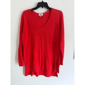 Casual Old Navy Sweater Women XL Red‎ V-Neck Tunic High Low Side Slit Knit Top